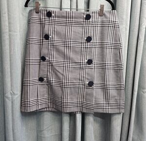 LOFT Black & White Plaid Double-Button Mini Skirt